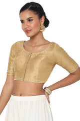 Gold Silk Blend Embroidered Readymade Saree Blouse