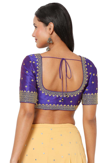 Women's Purple Silk Blend Embroidered Readymade Saree Blouse
