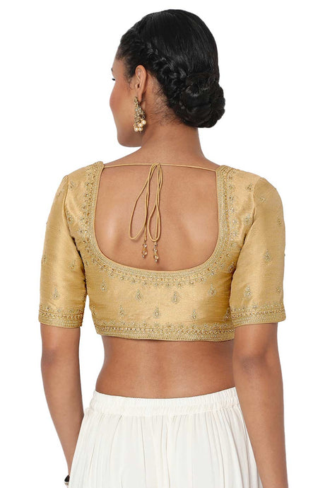 Women's Gold Silk Blend Embroidered Readymade Saree Blouse