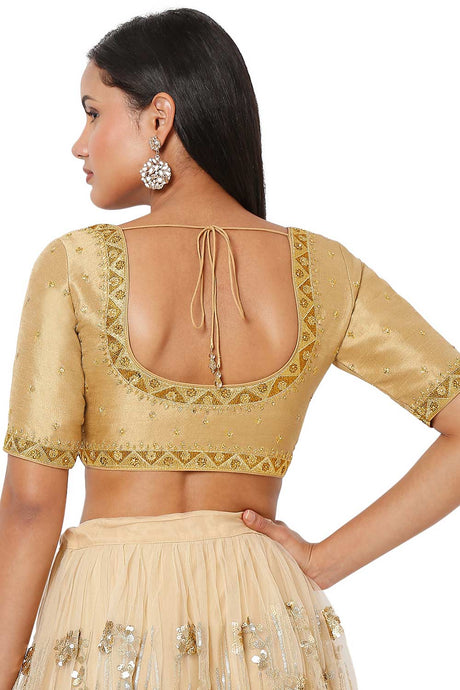 Women's Gold Silk Blend Embroidered Readymade Saree Blouse