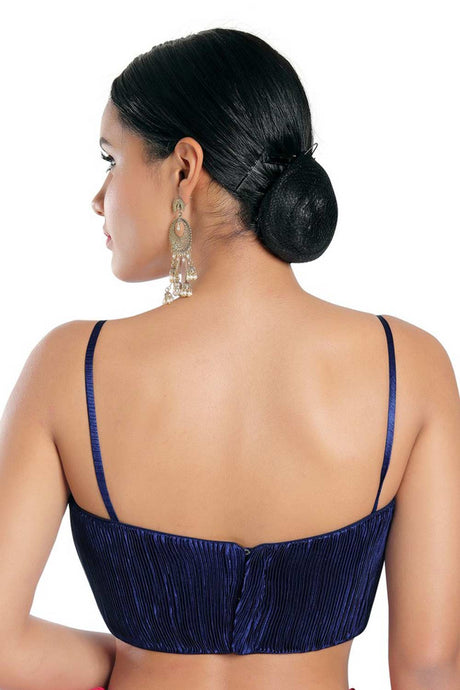 Women's Navy Blue Satin Crush Readymade Saree Blouse