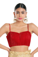 Women's Red Satin Crush Readymade Saree Blouse