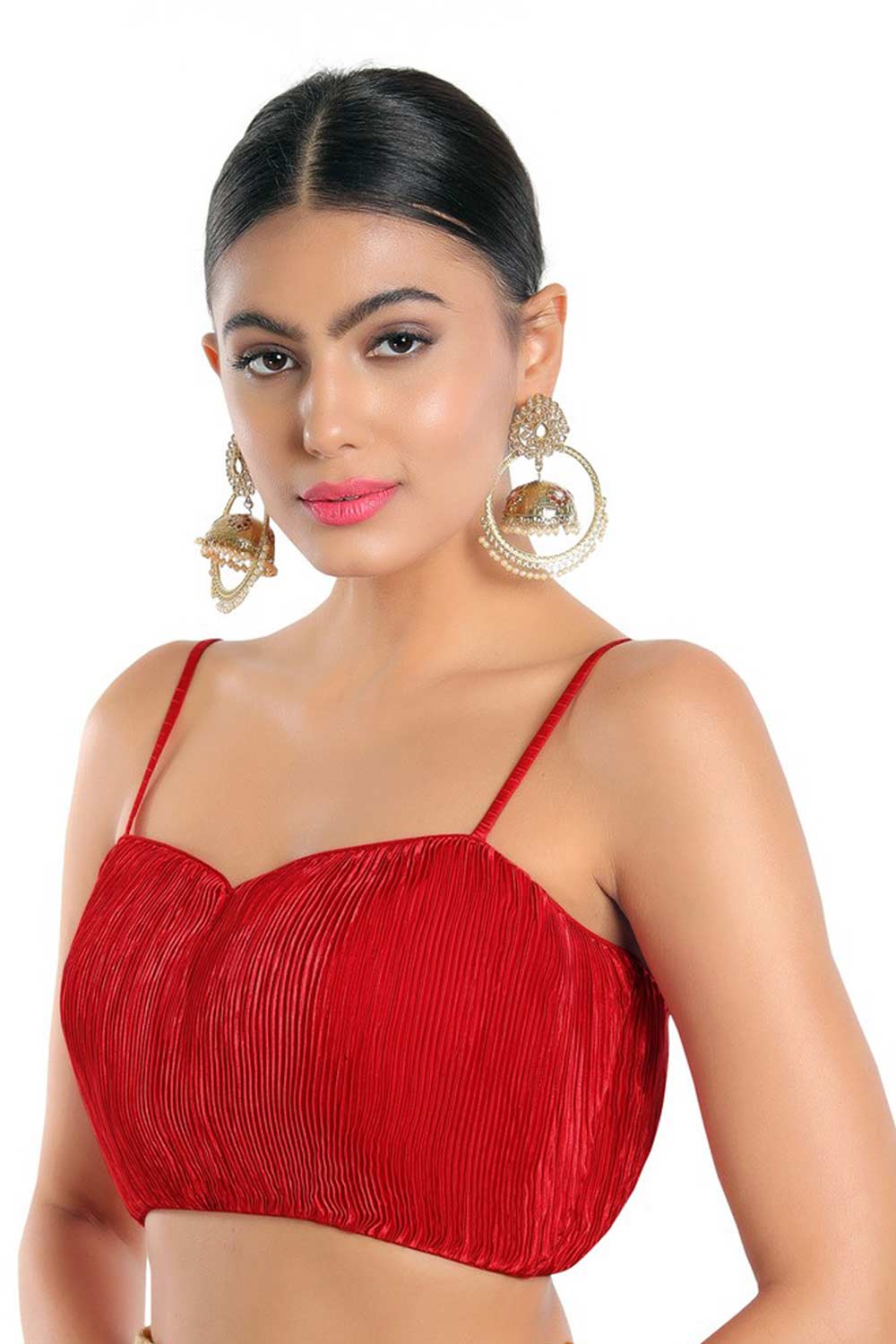 Women's Red Satin Crush Readymade Saree Blouse