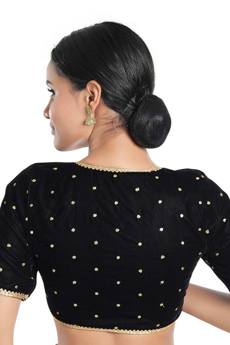 Women's Black Velvet Readymade Saree Blouse