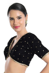 Women's Black Velvet Readymade Saree Blouse