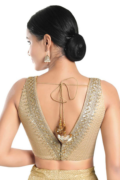 Women's Gold Jain Silk Readymade Saree Blouse