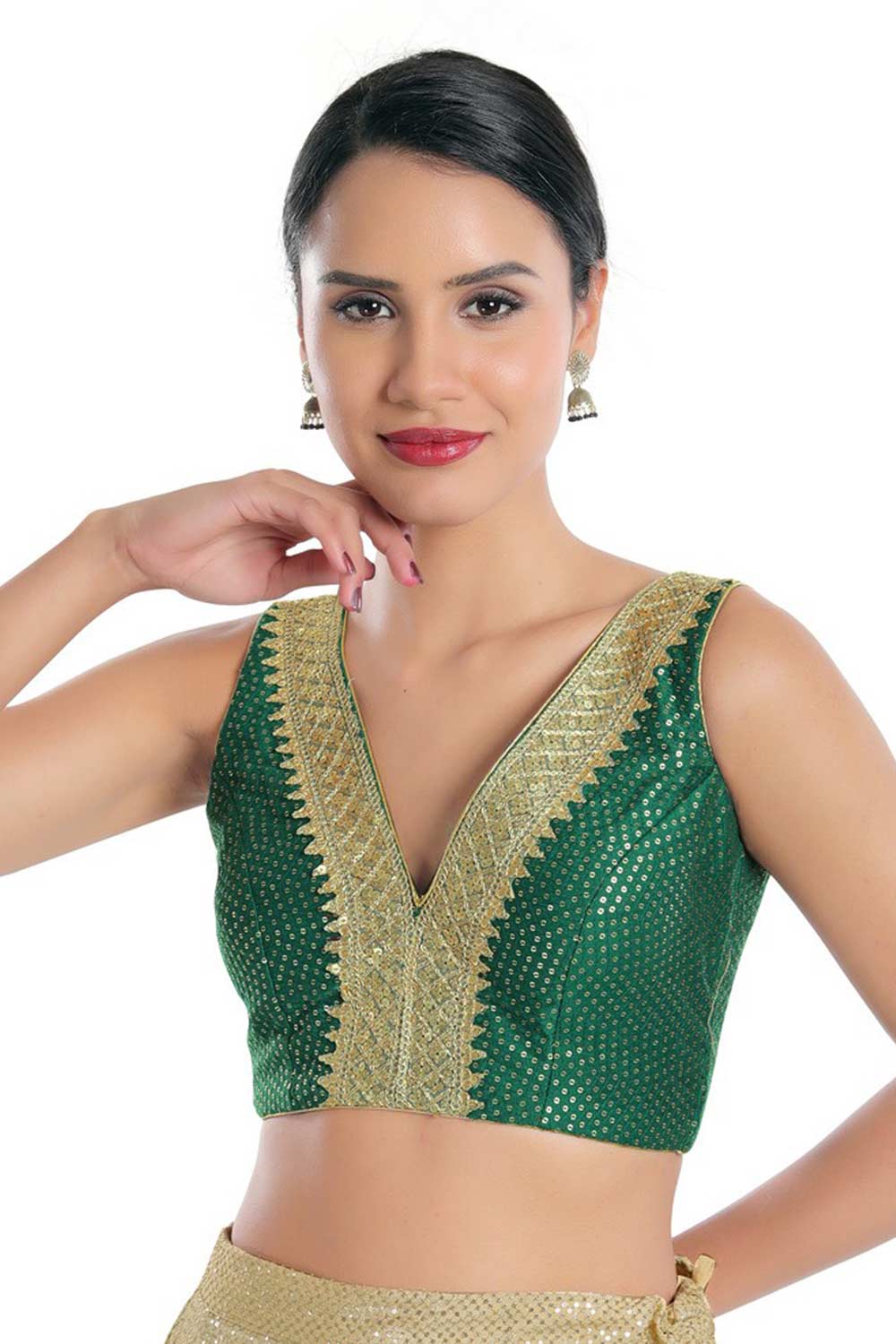 Women's Green Jain Silk Readymade Saree Blouse