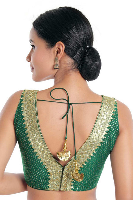 Women's Green Jain Silk Readymade Saree Blouse