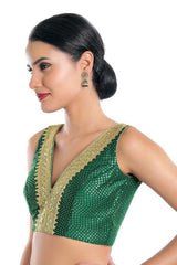 Women's Green Jain Silk Readymade Saree Blouse