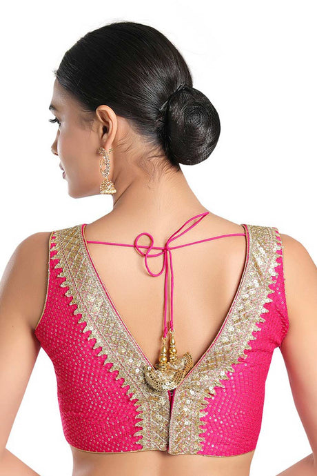 Women's Pink Jain Silk Readymade Saree Blouse