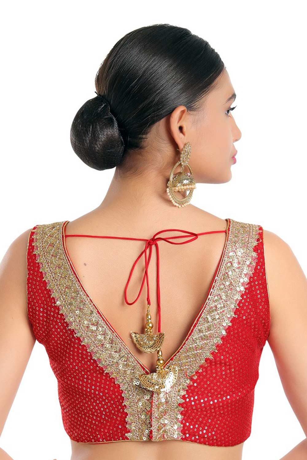 Women's Red Jain Silk Readymade Saree Blouse