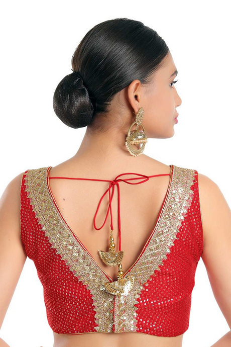 Women's Red Jain Silk Readymade Saree Blouse
