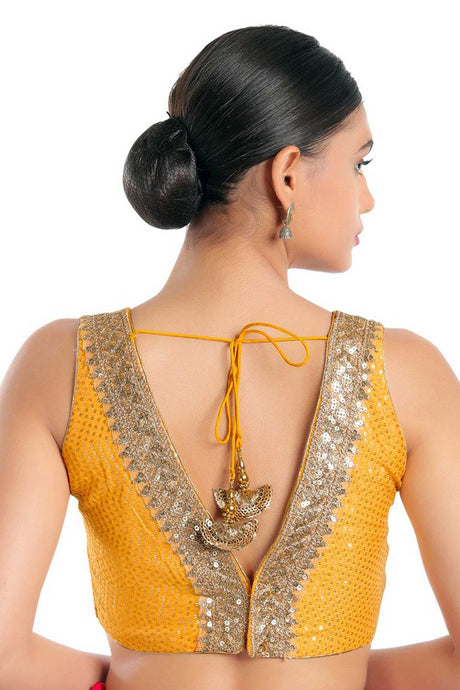 Women's Yellow Jain Silk Readymade Saree Blouse