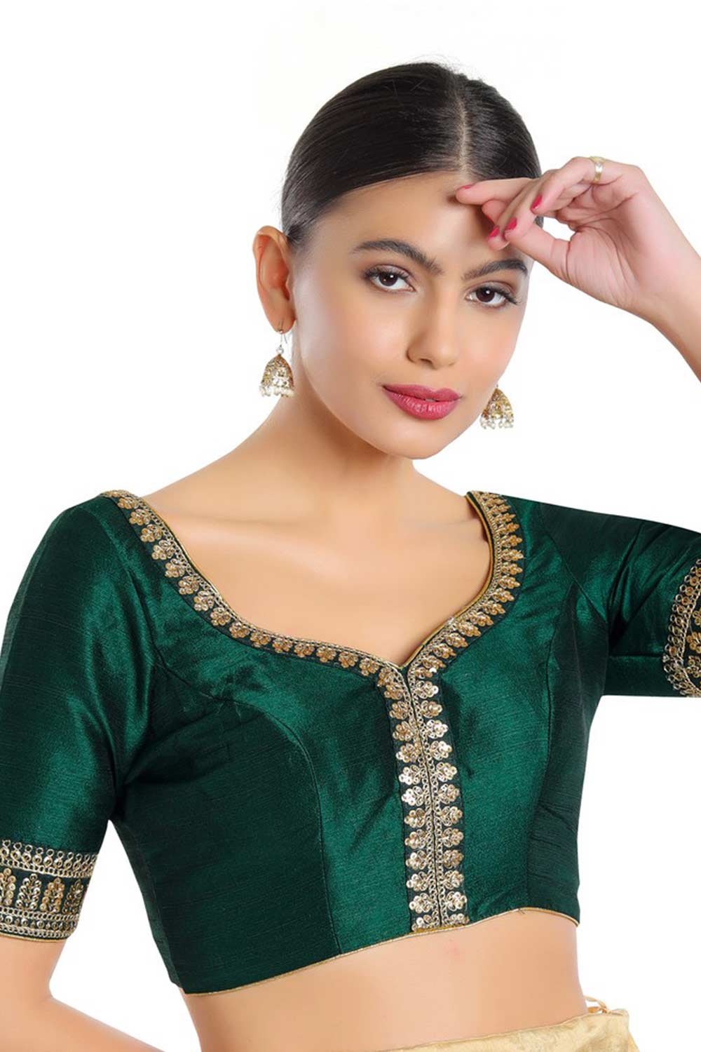 Women's Bottle Green Mulberry Readymade Saree Blouse