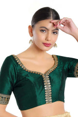 Women's Bottle Green Mulberry Readymade Saree Blouse