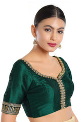 Women's Bottle Green Mulberry Readymade Saree Blouse