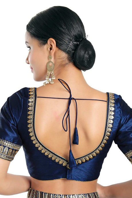 Women's Navy Blue Mulberry Readymade Saree Blouse