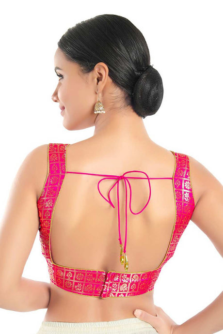 Women's Pink Brocade Readymade Saree Blouse