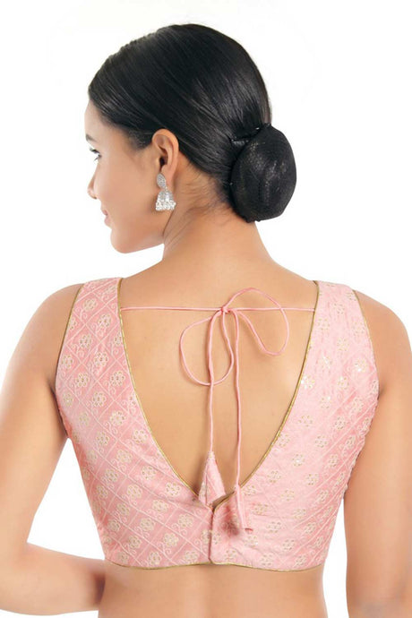 Women's Baby Pink Jain Silk Readymade Saree Blouse