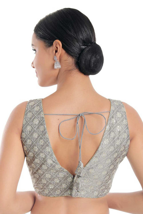 Women's Grey Jain Silk Readymade Saree Blouse