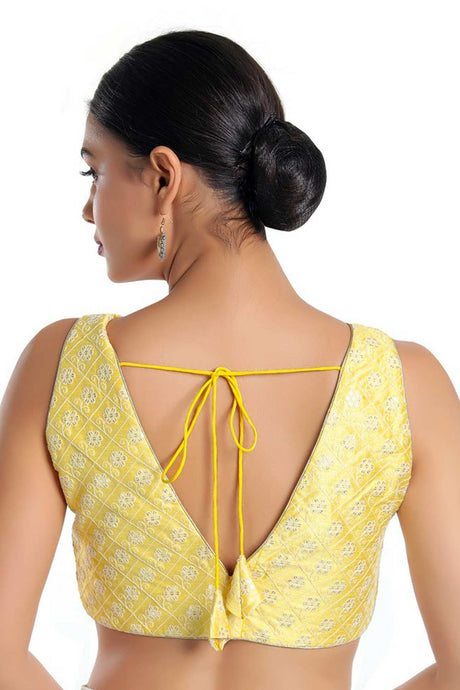 Women's Yellow Jain Silk Readymade Saree Blouse