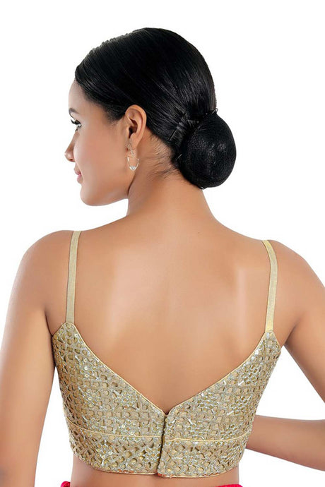 Women's Gold Silk Readymade Saree Blouse