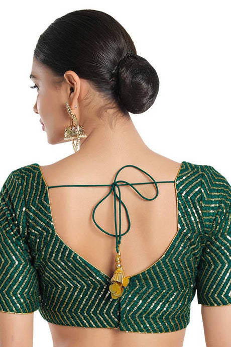 Women's Bottle Green Silk Readymade Saree Blouse