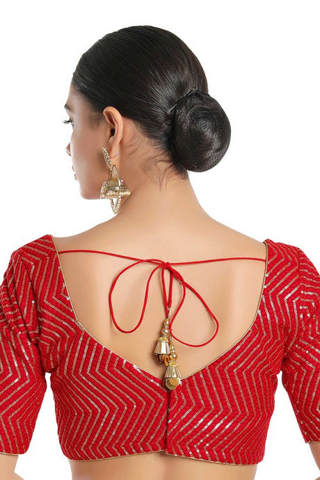 Women's Red Silk Readymade Saree Blouse