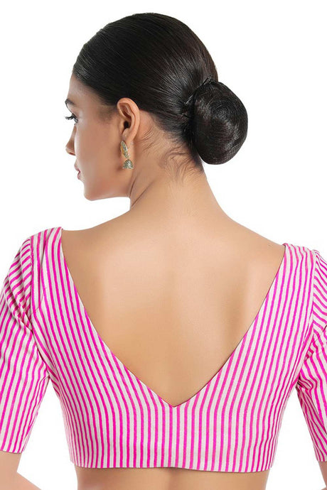 Women's Pink Cotton Readymade Saree Blouse
