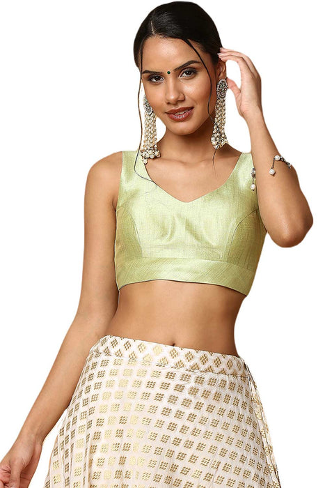 Pista Green Silk Saree With Blouse 259401