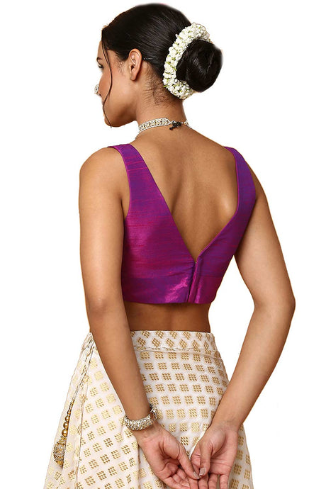 Women's Purple Silk Blend Readymade Saree Blouse