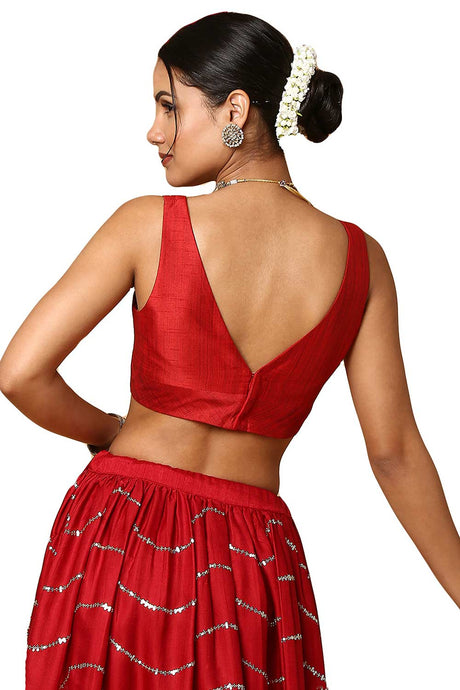 Women's Red Silk Blend Readymade Saree Blouse