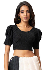 Buy Women's Black Cotton Lycra Readymade Saree Blouse Online