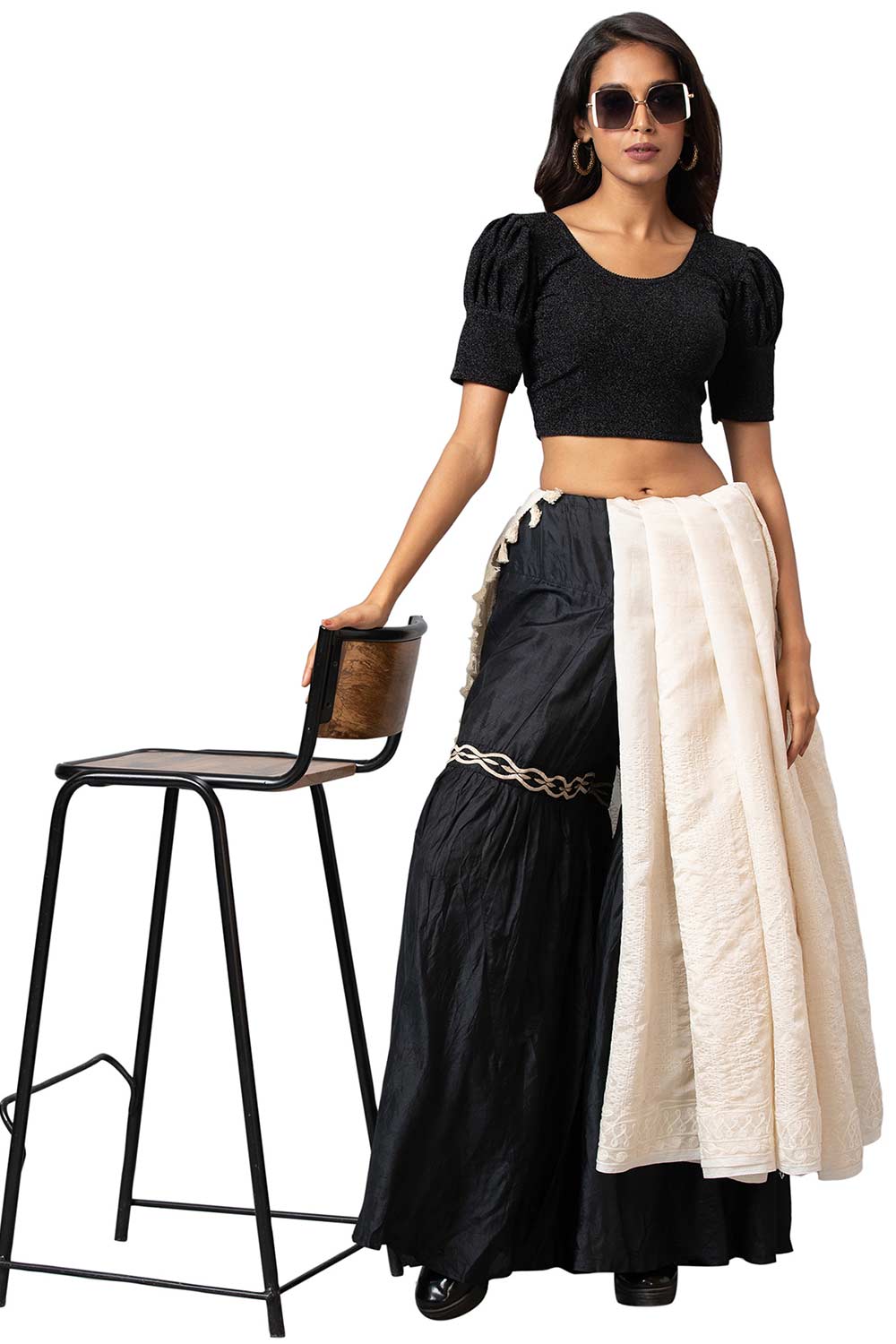 Buy Women's Black Cotton Lycra Readymade Saree Blouse Online - Zoom Out