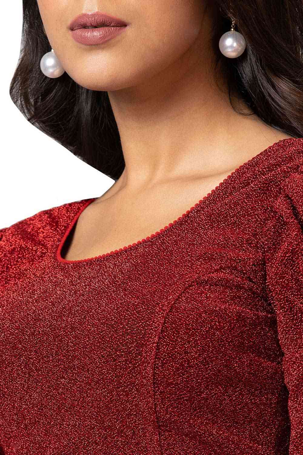 Buy Women's Red Cotton Lycra Readymade Saree Blouse Online - Side