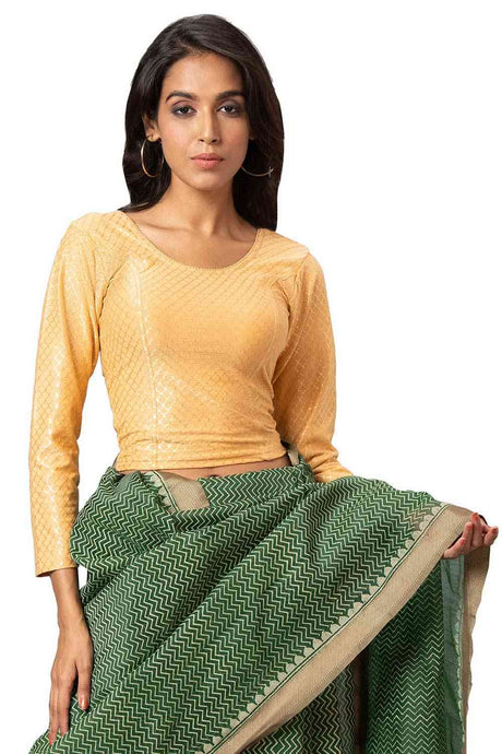 Buy Women's Gold Cotton Lycra Readymade Saree Blouse Online