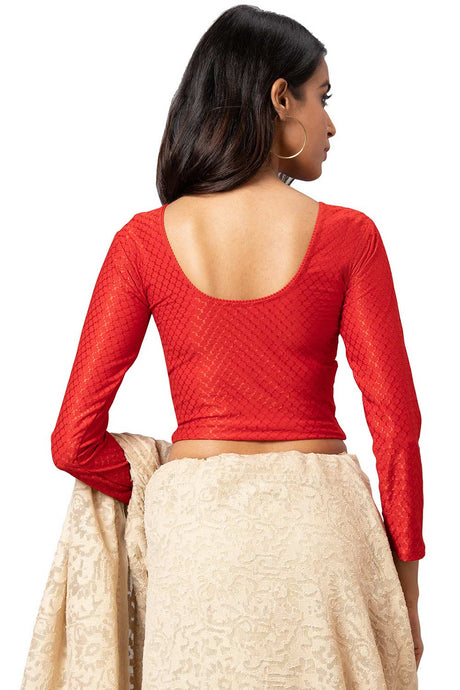 Buy Women's Gold Cotton Lycra Readymade Saree Blouse Online - Back