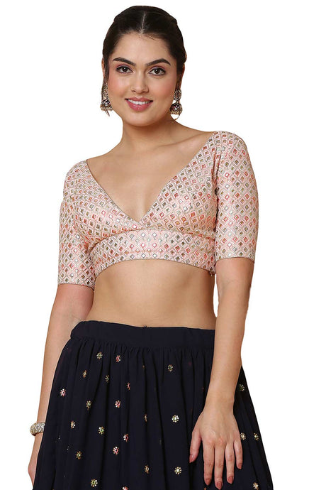 Buy Women's Peach Georgette Readymade Saree Blouse Online