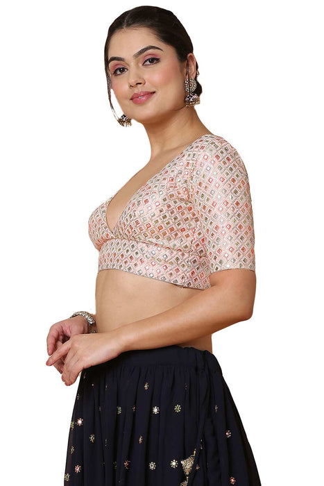 Buy Women's Half Sleeve Net Readymade Blouse (Black, Free Size) at