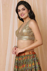 Buy Gold Net Readymade Saree Blouse Online - KARMAPLACE