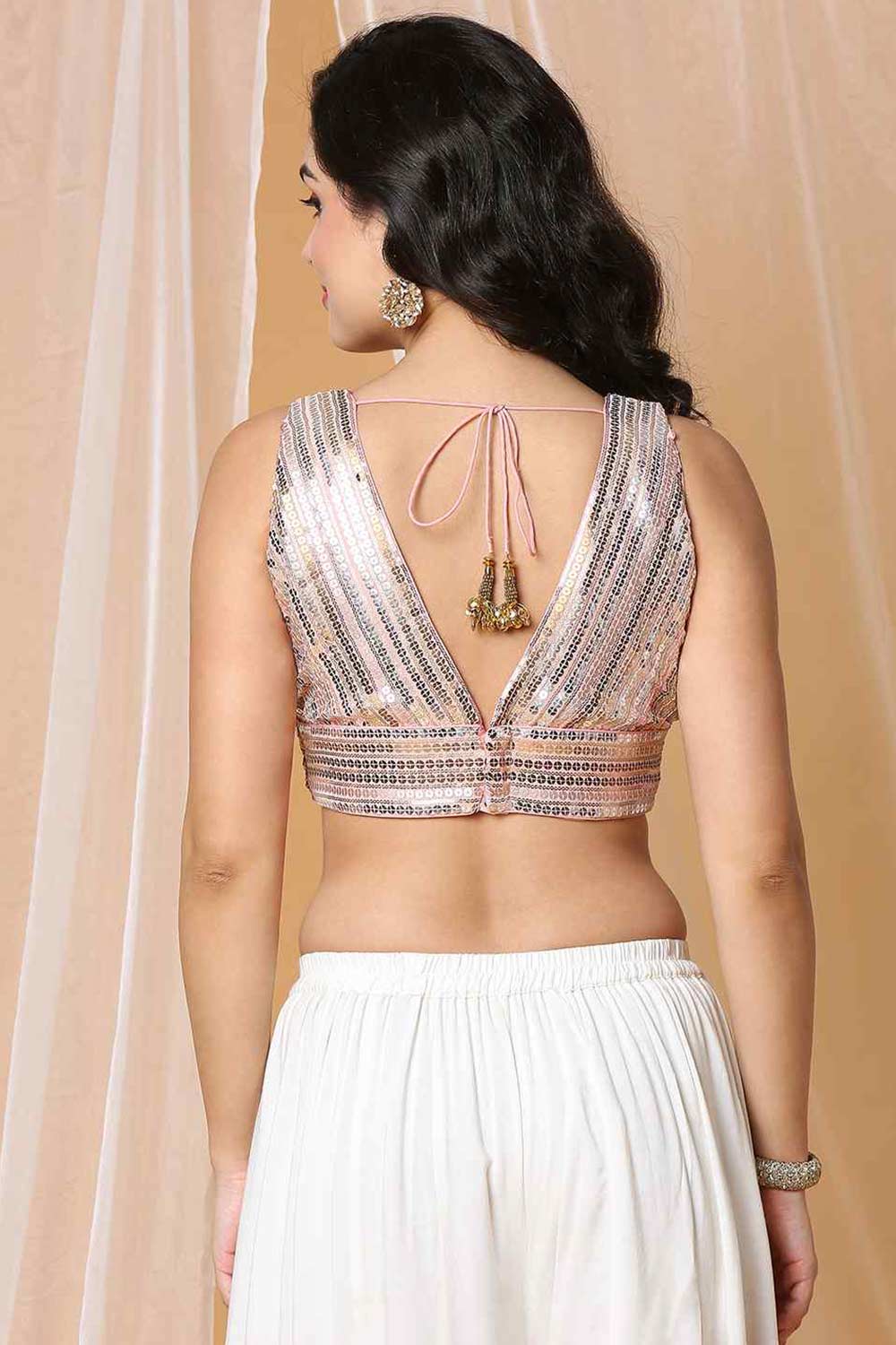 Buy Peach Net Readymade Saree Blouse Online - KARMAPLACE