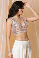 Buy Peach Net Readymade Saree Blouse Online - KARMAPLACE