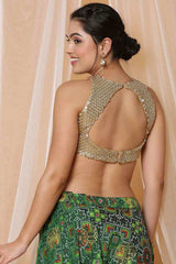 Buy Gold Net Readymade Saree Blouse Online - KARMAPLACE