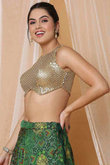 Buy Gold Net Readymade Saree Blouse Online - KARMAPLACE