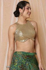 Buy Gold Net Readymade Saree Blouse Online - KARMAPLACE