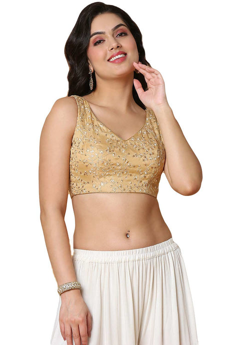 Buy Women's Gold Mulbury Silk Readymade Saree Blouse Online