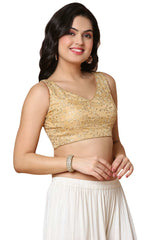 Buy Women's Gold Mulbury Silk Readymade Saree Blouse Online - Side