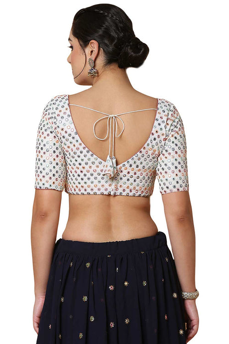 Buy Women's Off White Georgette Readymade Saree Blouse Online - Back