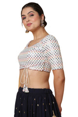 Buy Women's Off White Georgette Readymade Saree Blouse Online - Front