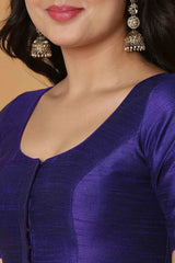 Buy Brinjal Mulbury Silk Readymade Saree Blouse Online - KARMAPLACE